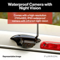 Black Waterproof Sharkfin Camera with Infrared Night Vision LEDs Mounted on RV | United RV Parts