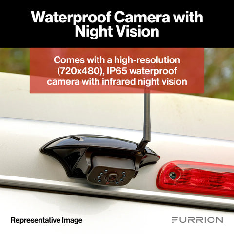 Black Waterproof Sharkfin Camera with Infrared Night Vision LEDs Mounted on RV | United RV Parts