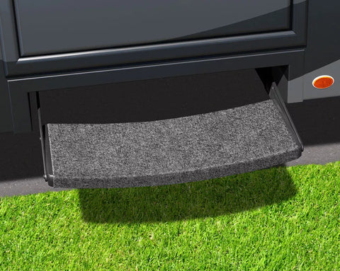 Castle Gray Polypropylene RV Entry Step Rug Installed on Slide-Out Step - Side View | United RV Parts