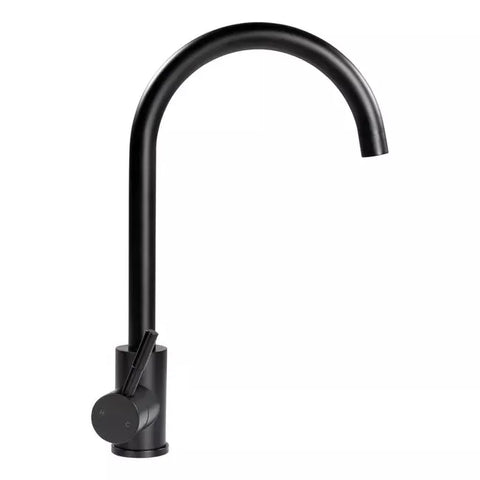 Black Matte Curved Gooseneck Single Handle Kitchen Faucet - Side View | United RV Parts
