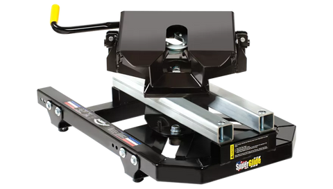 Black Steel PullRite SuperGlide 2700 Fifth Wheel Hitch with ISR Rails - Side View | United RV Parts