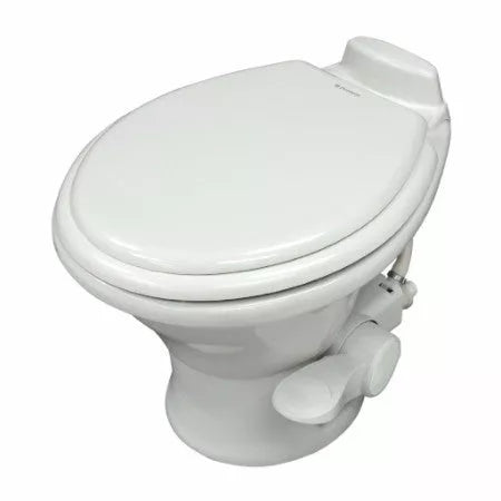 White Dometic 311 Gravity Flush RV Toilet - Three Quarter View | United RV Parts