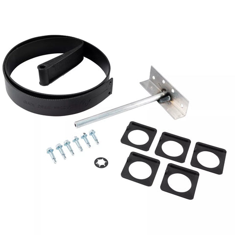 Lippert Flex Guard Single Kit 1346271 with rubber strap, bracket, screws, and mounting pads - Full Kit View | United RV Parts