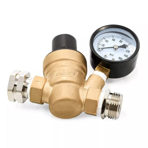 Brass Camco Adjustable Water Pressure Regulator 40058 - Three Quarter View | United RV Parts