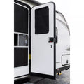 Black Camco Light Blocking Door Window Shade - RV Installation View | United RV Parts