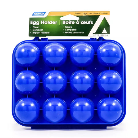 Blue Plastic Camco 12 Egg Holder - Front View with Package | United RV Parts
