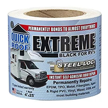 Black CoFair Quick Roof Extreme RV Repair Tape 4x25 Roll - Front Label | United RV Parts