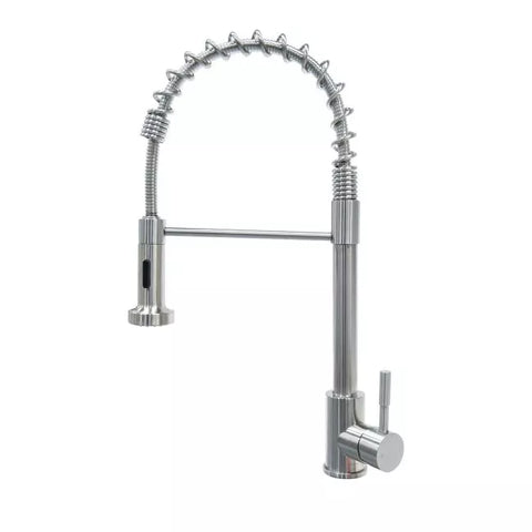Stainless Steel Lippert Coiled Spring Pull-Down RV Kitchen Faucet 719323 - Side View | United RV Parts