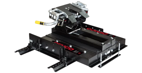 Black Steel Demco 18K 5th Wheel Hitch with Rails - Side View | United RV Parts