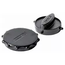 Black Plastic RV Sewer Hose Storage Caps 2-Pack - Angled View | United RV Parts