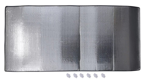 Silver Reflective RV Window Cover 62x30 with Mounting Clips - Flat Lay | United RV Parts