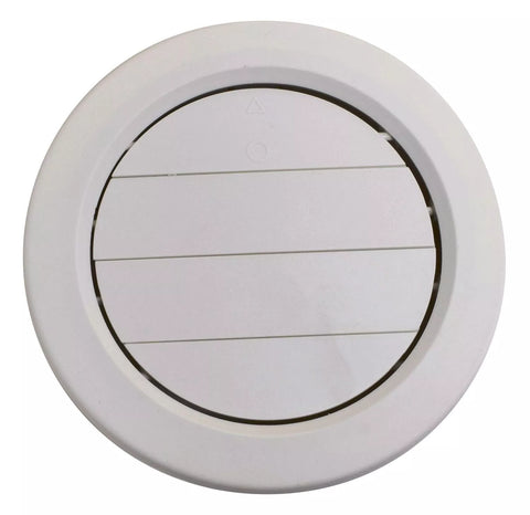 White Plastic 5 Inch Round A/C Ceiling Register with Adjustable Louvers - Front View | United RV Parts