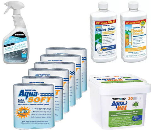 Thetford RV Black Water Essentials Bundle - Aqua-Clean, Aqua-Soft, Toilet Seal, Tissue Digester & Aqua-Max | United RV Parts