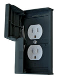 Black Valterra Weatherproof RV Duplex Outlet with Cover Open - Angled View | United RV Parts