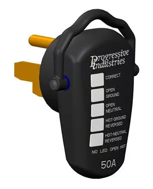 Black Progressive Industries RRT-50 50A Circuit Tester - Three Quarter View | United RV Parts