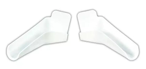 White Plastic RV Rain Gutter Spouts - Pair Front View | United RV Parts