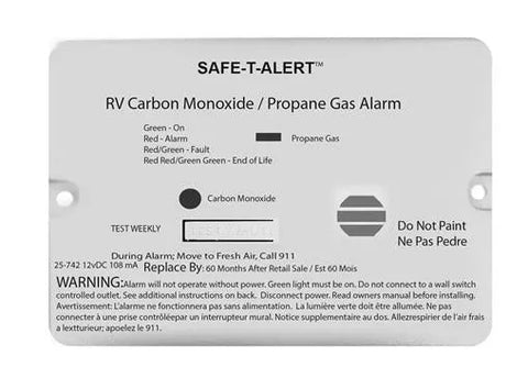 White Safe-T-Alert 25-742 Dual LP/CO Alarm - Front View | United RV Parts
