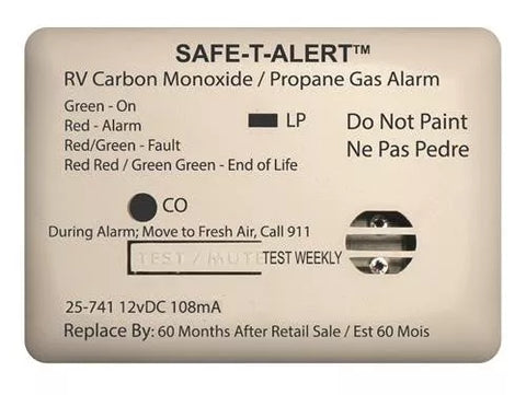 White MTI Industries Mini Dual LP/CO Alarm 25-741 - Front Label View | United RV Parts