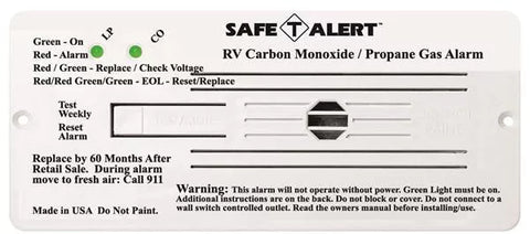 White Safe T Alert RV Carbon Monoxide Propane Gas Alarm - Front Label View | United RV Parts