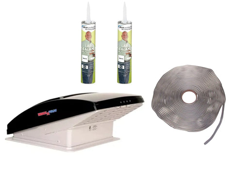 MaxxFan Deluxe Bundle with Smoke Vent, Sealant & Butyl Tape - Complete Kit | United RV Parts