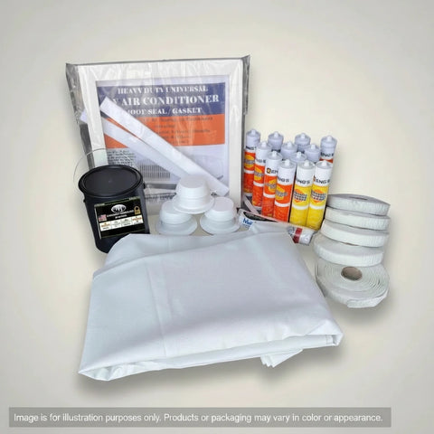 White TPO Membrane RV Roof Installation Kit with Adhesive, Sealant Tubes & Tape - Full Kit View | United RV Parts