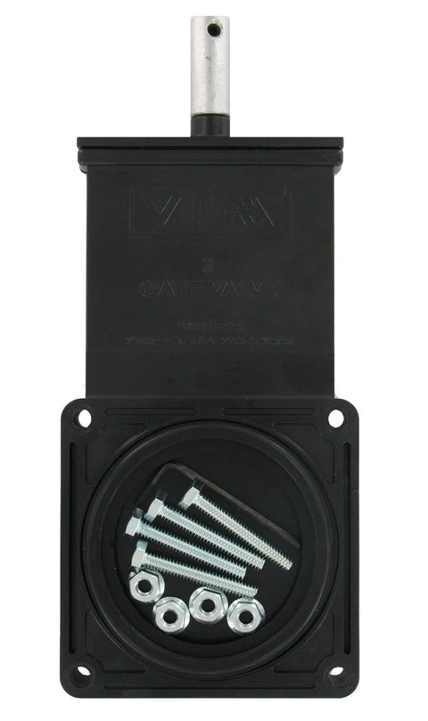 Black Valterra 3" RV Sewer Waste Valve Body T1003PBC with Hardware - Front View | United RV Parts