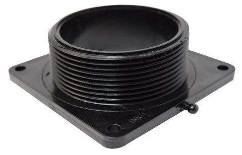 Black ABS Valterra T1008 3-Inch Flanged Valve Fitting - Angled Top View | United RV Parts