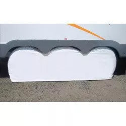 White Vinyl ADCO Triple Axle Tyre Gard RV Tire Cover 3983 - Installed on RV | United RV Parts