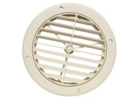 White Plastic Round Louvered A/C Ceiling Register 5-Inch - Front View | United RV Parts
