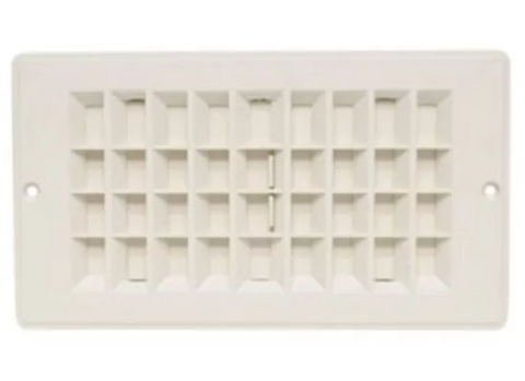 White Plastic Floor Register with Adjustable Damper 4x8 - Front View | United RV Parts