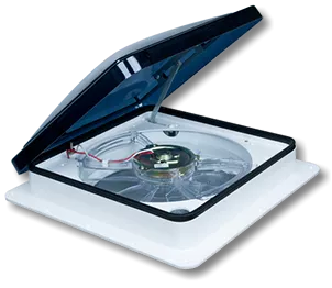 White Dometic Fantastic Fan 802250 with Thermostat - Angled View | United RV Parts