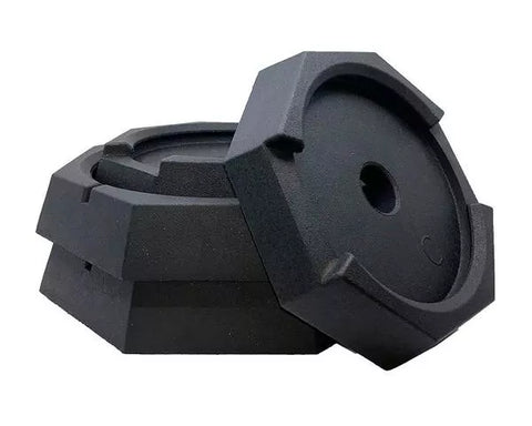 Black Polyethylene SnapPad HiWay 8 Bus Round RV Jack Pads - Stacked Angle View | United RV Parts