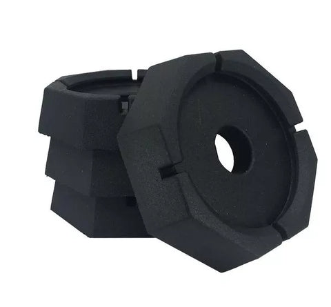 Black Polyurethane SnapPad Mini 6" Round Jack Foot Pads 4-Pack - Stacked Angle | United RV Parts